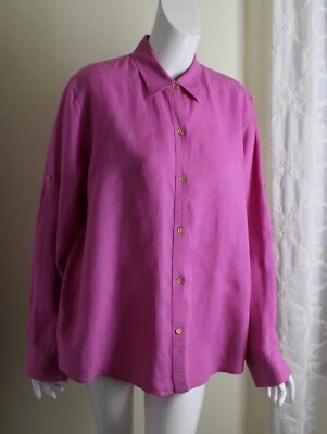 Blusa blusa Ralph Lauren tamanho XL rosa peônia 100% linho lavada - Imagem 1 de 4