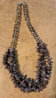 Heavy, Chunky Grey/Violet Crystal and Amethyst-Colored Shell Choker Necklace - Image 1 of 4