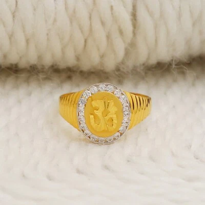 Anillo OM de oro amarillo de 20k, anillo hecho a mano de oro fino de 20k para unisex u hombre, OOS1899 Foto 1 de 3