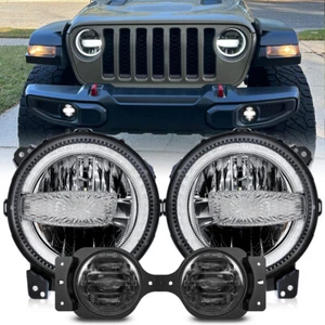 9" DRL LED HEADLIGHT+ 4'' FOG LIGHT COMBO FOR JEEP WRANGLER JL RUBICON 2018-2024 - Picture 1 of 18