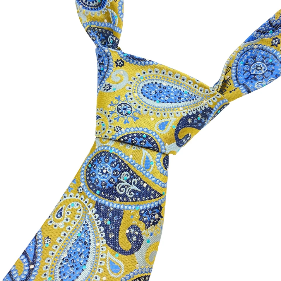 Corbata Manzini Para Hombre Amarillo Azul Estampado Paisley Poliéster Abstracto Corbata Foto 1 de 4