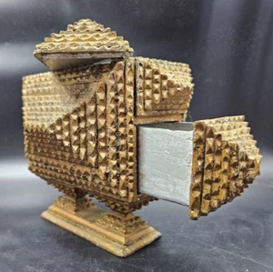 Doppelsockel Tramp Art Box Deckel Schublade Chip Pyramide Zigarrenkiste Schmuck Schmuck - Bild 1 von 23