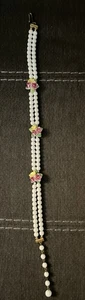 Vintage Japanese Milk Glass Choker Porcelain Flower Double Strand Necklace 14” - Picture 1 of 4