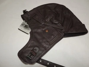 NWT Mil-Tec Leather Flight Hood Brown Aviation Pilot Helmet WW1 Repro Cap LARGE - Picture 1 of 10