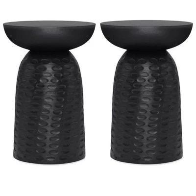 Home Square 2-Piece 13" Round Contemporary Solid Wood Accent Table Set in Black - Image 1 of 4