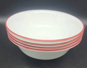 Corelle CLASSIC CAFE RED Soup Cereal Bowls Red Rim Ring 6.25" Set of 4 - Picture 1 of 5