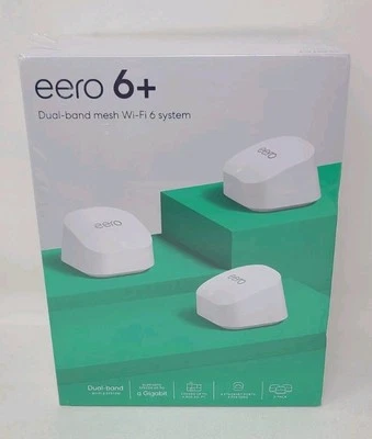 EERO 6+ AX3000 Wi-Fi 6 Dual-Band Gigabit Mesh System White 3 Pack. New-Sealed  - Image 1 of 4