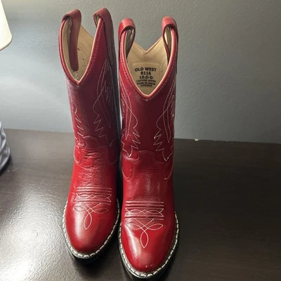 Botas vaqueras Old West 8116 niños cuero rojo, puntada blanca, talla 10,0-d Foto 1 de 4