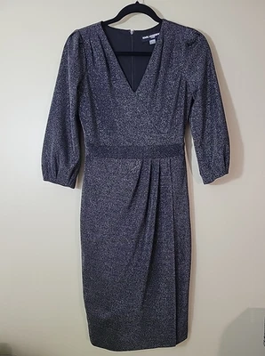 Karl Lagerfeld Paris Black Silver Metallic Thread Mini shift Dress, Size 0 ,  SC - Image 1 of 4