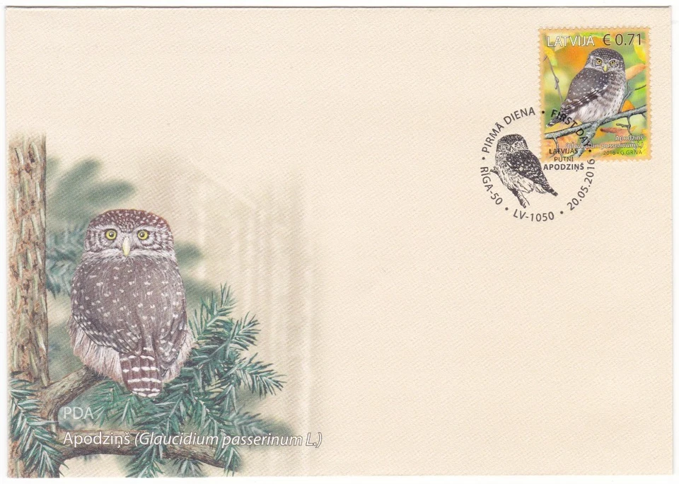 Latvia FDC 2016, Fauna of Latvia - Birds, Eurasian Pygmy-Owl , mint - Image 1 of 1