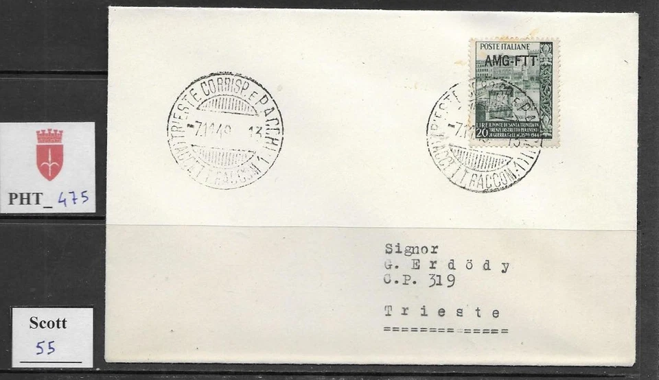 PHT_475. TRIESTE FTT. FDC letter w. 1949 RICOSTRUZIONE PONTE TRINITA'. Scott 55 - Image 1 of 1