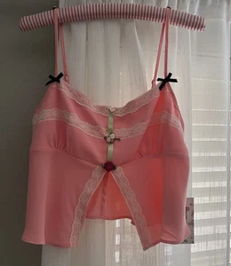 NWT Betsey Johnson x Forever 21 Peachy Pink Lingerie Lace Trim Cami SZ S - Picture 1 of 18