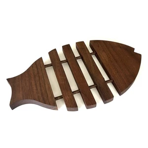 Rare Vintage 12” Danish Mid-Century Modern Doweled Walnut Fish Trivet Nice! - Picture 1 of 7