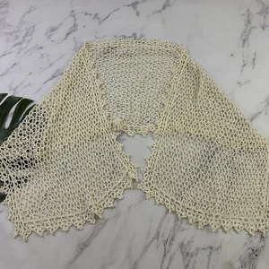 Vintage 80er Häkel Strick Schal Halstuch Schal creme Blumen leicht Landhaus - Bild 1 von 6