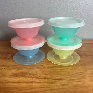 Vintage Tupperware Sundae Cups Pastel Parfait Dessert Bowls Retro Set of 4 - Picture 1 of 9