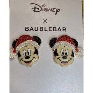 Disney X BaubleBar Mickey Mouse Santa's Helper Earrings With Santa Hat—New - Picture 1 of 5