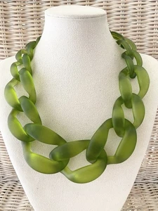 Damen Statement Kette Matt grün  Modeschmuck Halskette Gliederketten Blogger - Bild 1 von 13