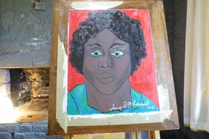 Ölgemälde Portrait schwarze Figur (mit Rahmen, wie besehen) - Bild 1 von 8