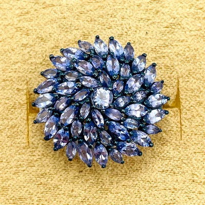 Anillo racimo floral de tanzanita en platino sobre plata de ley 6 cócteles boho Foto 1 de 4