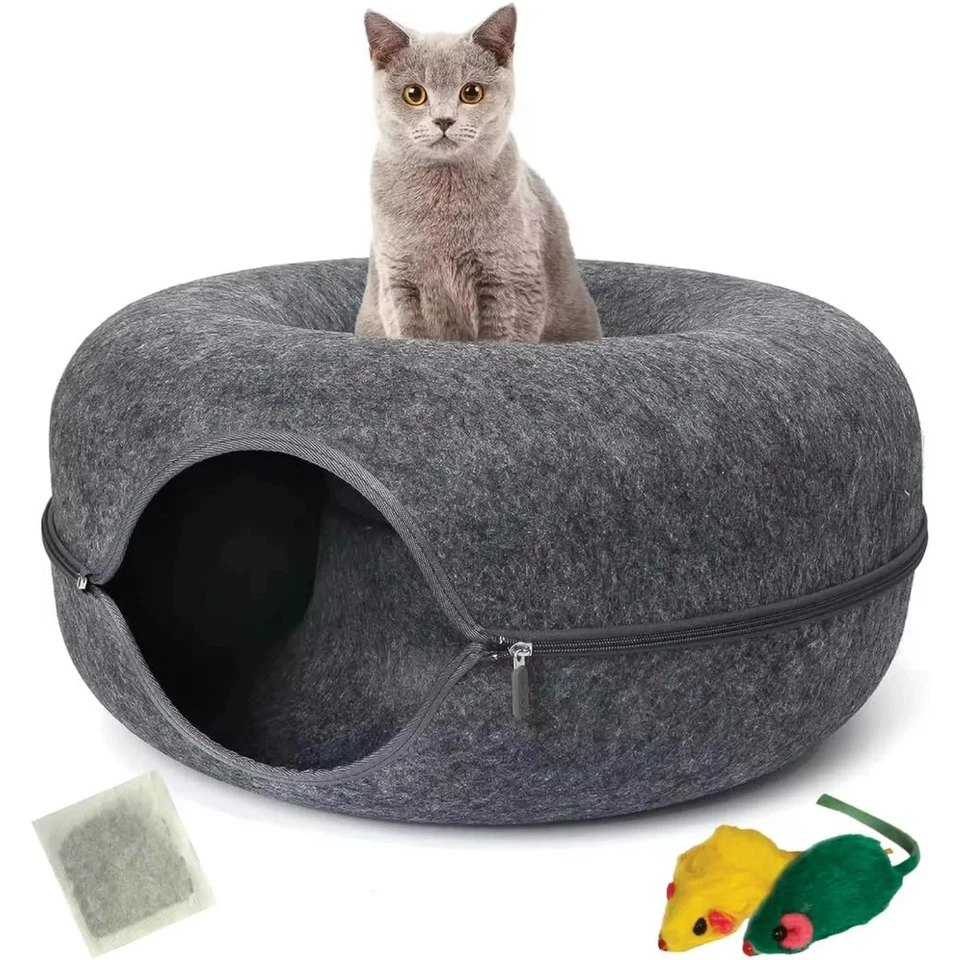 CA&T 24inch-Tunnel Bed for Indoor,cattasaurus Peekaboo cat cave for Multiple,Detachab