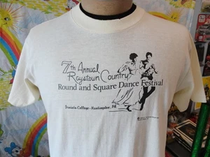 T-shirt singola vintage anni 80 Raystown Country Round & Square Dance Junata College L - Foto 1 di 6