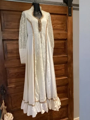 Vestido Vintage Gunne Sax Muselina Blanca Manga Larga Renacimiento Renacimiento Talla 13 Foto 1 de 4