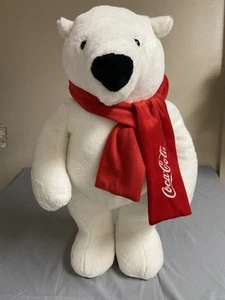 Coca-Cola Oso Polar Peluche 21” Blanco De Pie Rojo Bufanda Peluche Suave 2012 - Imagen 1 de 13