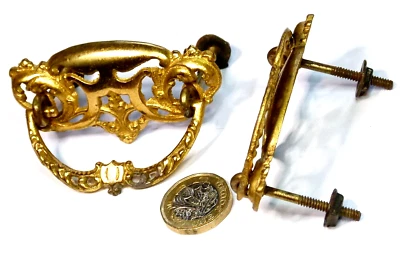 SPLENDID SET X 4 ANTIQUE CHEST/DRAWER PULL HANDLE ORMOLU/BRASS FRENCH ROCOCO - Image 1 of 4