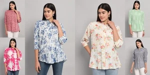 Donna Cotone Floreale Stampato Pulsante Camicetta Top Casual 3/4 Camicie Manica - Foto 1 di 54