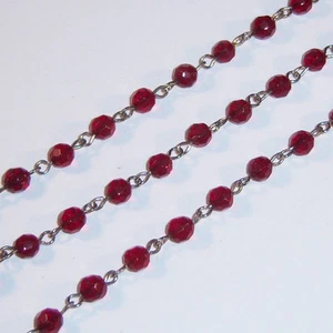 1 ft Ruby Red Rosary Chain Faceted Glass Beads Silver Linked Rosary 6mm 1 Foot - Picture 1 of 1