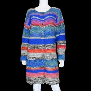 Sundance Striped Horn Duster Cardigan Sweater Merino Wool Blend Women's Small - Picture 1 of 6