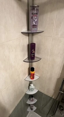 PORTA SAPONE DOCCIA ANGOLARE A COLONNA 6 RIPIANI LEXAN E ALLUMINIO - NO FORATURE - Immagine 1 di 4