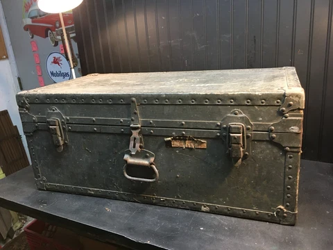 Vintage Military  Wooden Storage Trunk Foot Locker Steam Chest 31 x13 x17in Cover