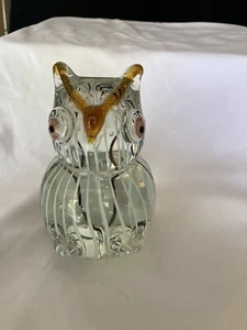 Vintage Big Eye Owl Art Figurine Large Glass Paperweight 5” Tall & Heavy - Picture 1 of 5