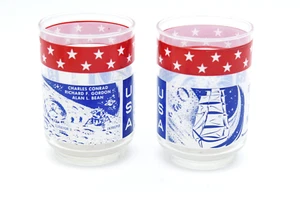 Vintage Libbey Apollo 12 Return To The Moon Glasses Red White Blue USA Star - Picture 1 of 5