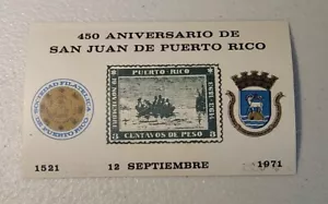 PORTO RICO 1971 450 ANNIVERSARY DE S.J. FOGLIO SOUVENIR PUERTO RICO 53 ANNI - Foto 1 di 2