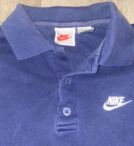 Nike Shirt Mens Small Swoosh Polo Spellout Logo Navy Vintage Rare Gray Tag 90s