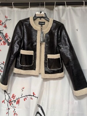 Chaqueta Steve Madden Fienne Forrada Sherpa Cuero Sintético Negra Foto 1 de 4