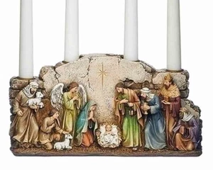 "AWAY IN THE MANGER" NATIVITY SCENE ADVENT CANDLE HOLDER - Picture 1 of 1