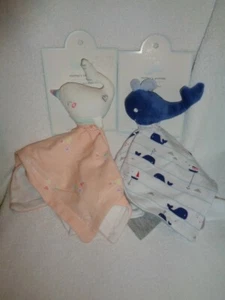 Whale & Narwhal horn Mothers Promise Plush Cotton TWIN Baby Security Blanket NEW - Picture 1 of 6