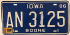 Plaque d'immatriculation du comté de Iowa BOONE 3125 AN Madrid Ogden Yell Daniel Carlyle perdue