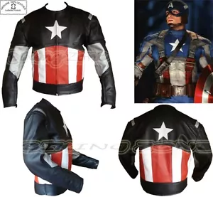 GIACCA IN PELLE DA UOMO STILE CAPTAIN AMERICA NERA DA MOTO/MOTO - Foto 1 di 5