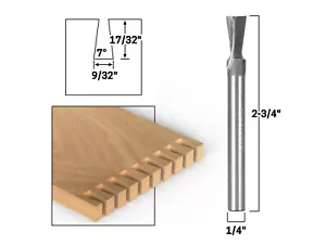 Broca enrutador de cola de paloma de carburo sólido 7° X 9/32"" - vástago de 1/4"" - Yonico 14810q - Imagen 1 de 1