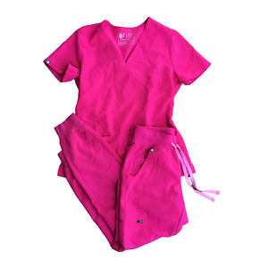 Figs 2 Piece Set Pink Casma Top (XS) & Zamora Jogger Pants (XXS/Petite) Scrubs