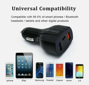 TELEFON AUTO Ladegerät SCHNELL 2 USB + Typ C 75% SCHNELLER für Android & iPhone & Laptop - Bild 1 von 12