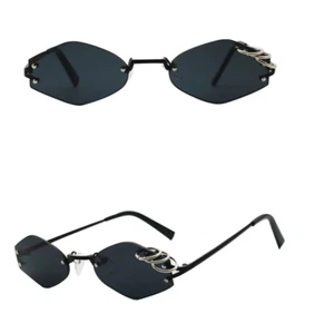 Punk Pierced Rings Sunglasses Unique Rimless UV Protection Gothic Eye Shades - Foto 1 di 17