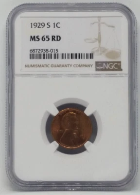 1929-S Lincoln Wheat Cent 1c, Penny - Graded NGC MS 65 RD - Image 1 of 4