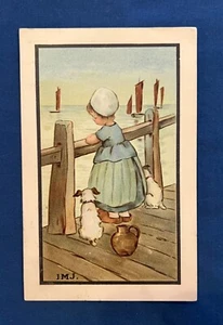 Jack Russells and a Little Girl Antique PC - DB - 1910’s - Picture 1 of 5