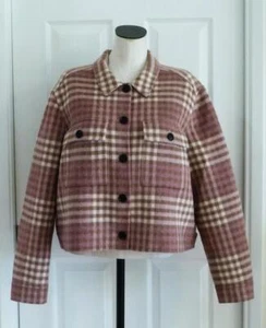 RAILS Wool Blend Mauve Ivory Sepia Plaid Steffi Trucker Jacket Coat XL New $268 - Picture 1 of 14