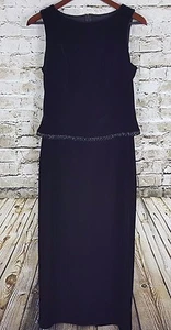 TEDDI Abendkleid Damen schwarz Samt Velours formell Schlitz Perlenbesatz bescheiden - Bild 1 von 8